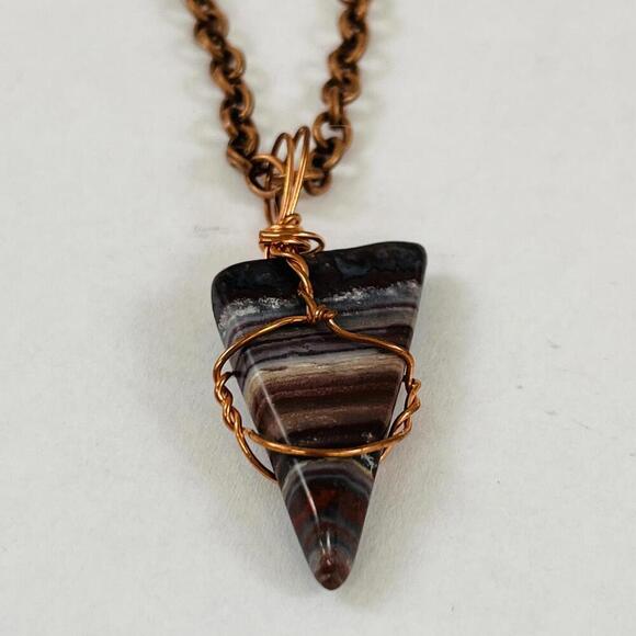 Handmade Triangle agate Necklace with Striated Stone Wire Wrapped Pendant - Picture 1 of 3